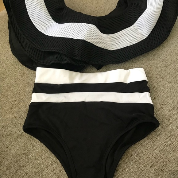 Black white high waist bathing suit - Picture 3 of 4